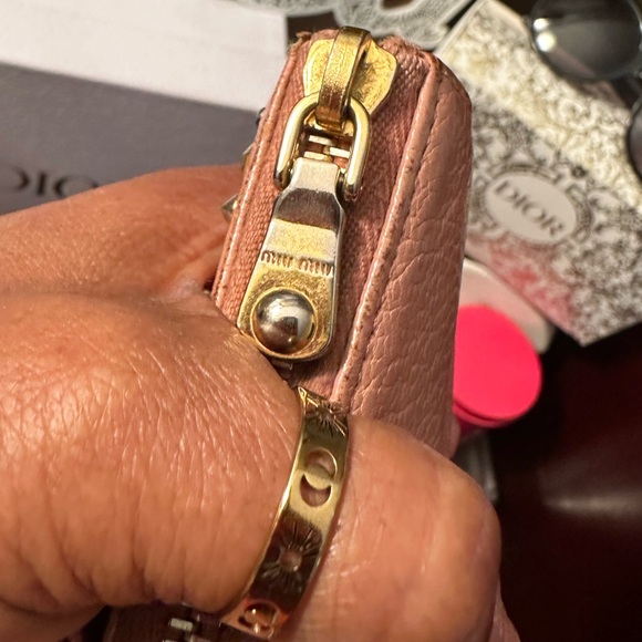 Miu Miu Pink Leather Studded Bow Crystal Embellished Zip Around Wallet - Picture 11 of 15